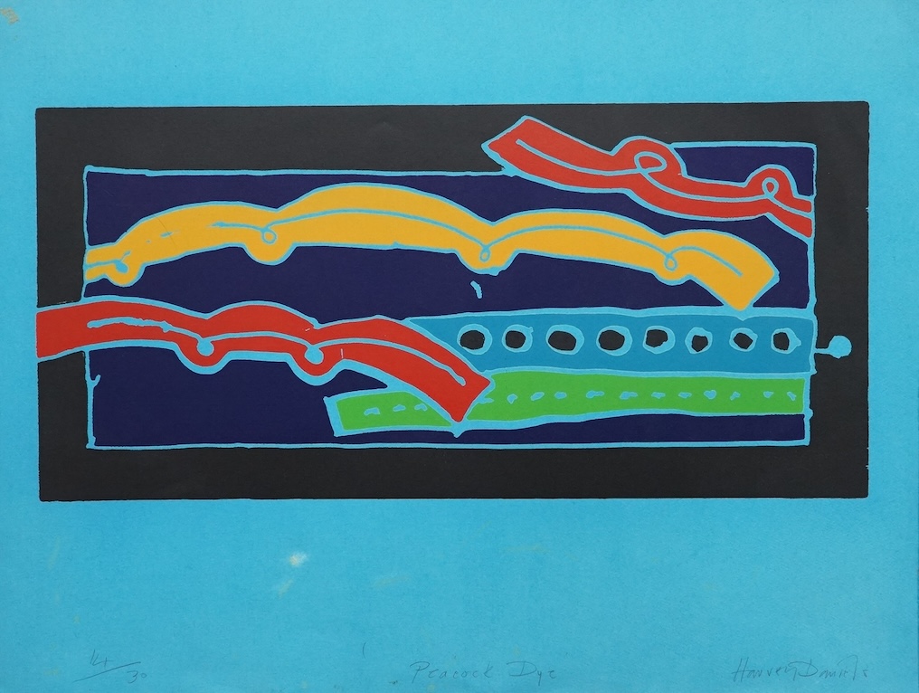 Harvey Daniels (1936 - 2013), screenprint, ‘Peacock dye’, signed in pencil, limited edition 14/30, 50 x 65cm, mounted, unframed